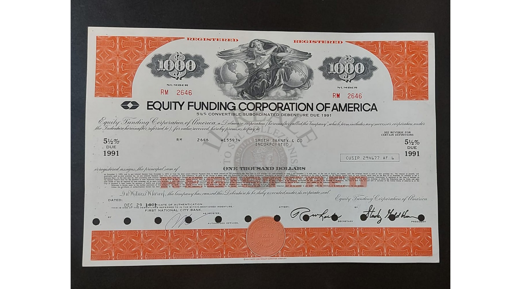 TITOLO AZIONARIO EQUITY FUNDING CORPORATION OF AMERICA 1971