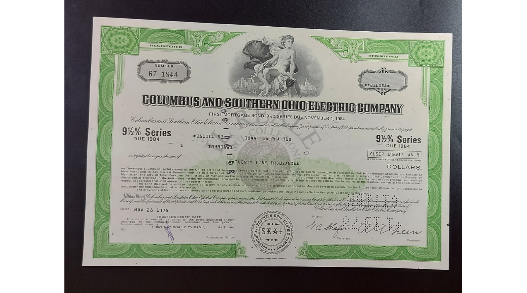 TITOLO AZIONARIO COLUMBUS AND SOUTHERN OHIO ELECTRIC COMPANY 1975