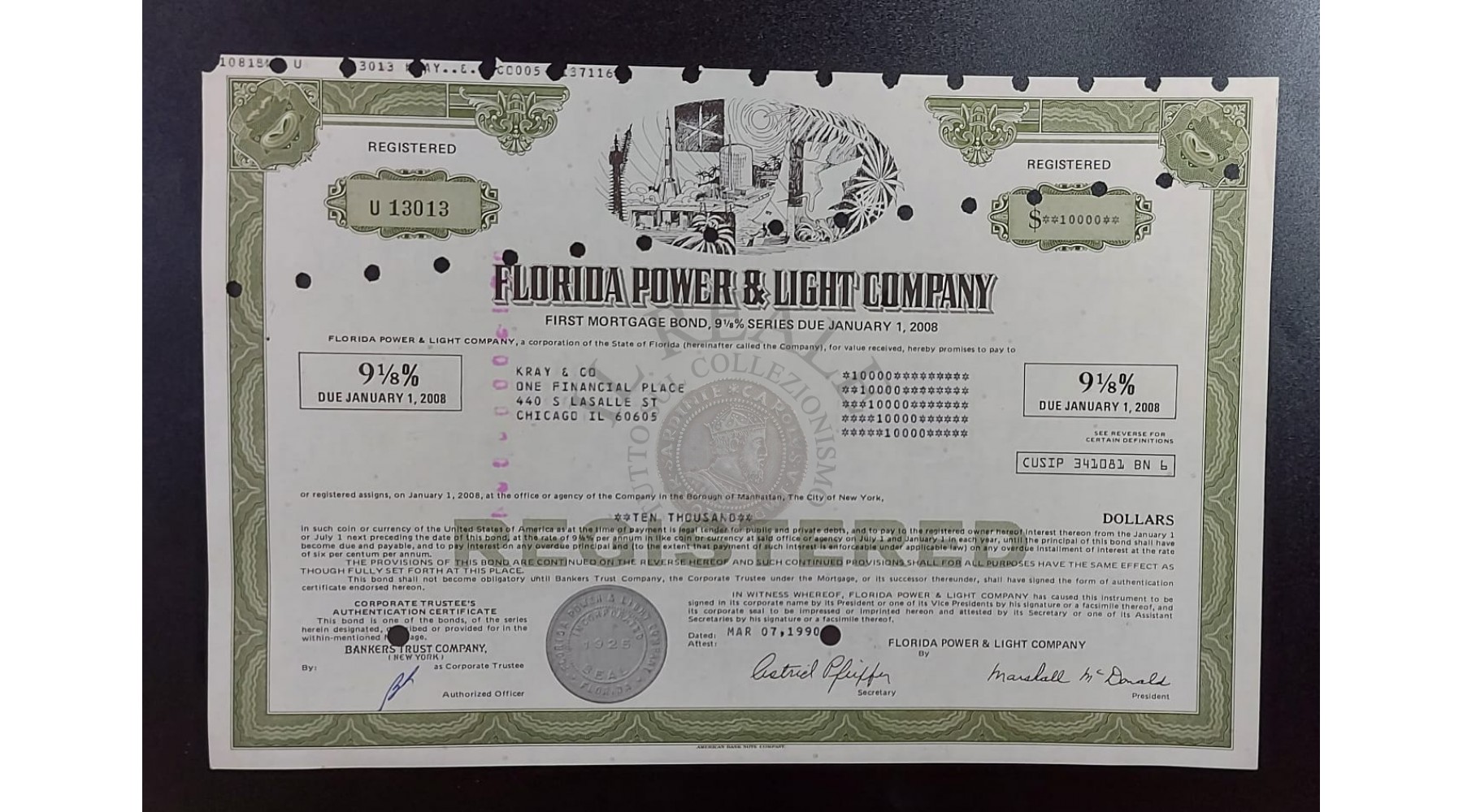 TITOLO AZIONARIO FLORIDA POWER & LIGHT COMPANY OF NEW YORK 1990