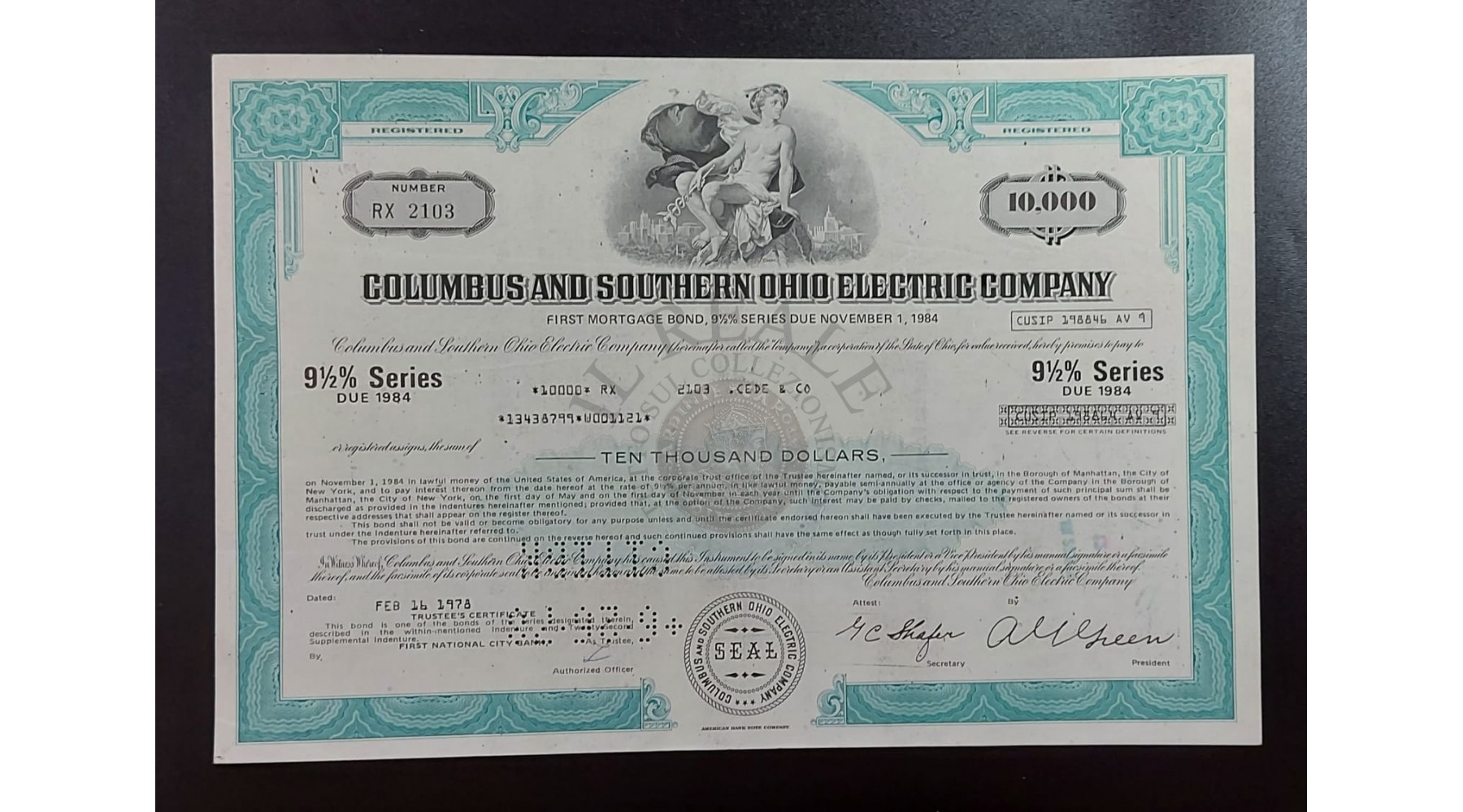 TITOLO AZIONARIO COLUMBUS AND SOUTHERN OHIO ELECTRIC COMPANY 1978