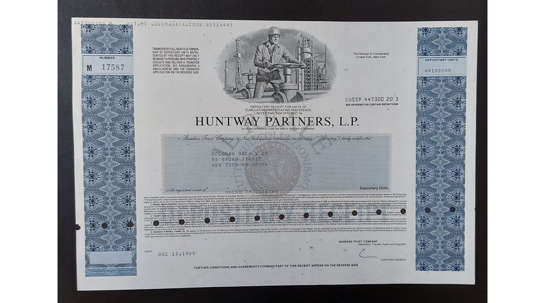 TITOLO AZIONARIO HUNTWAY PARTNERS L.P. OF NEW YORK 1989