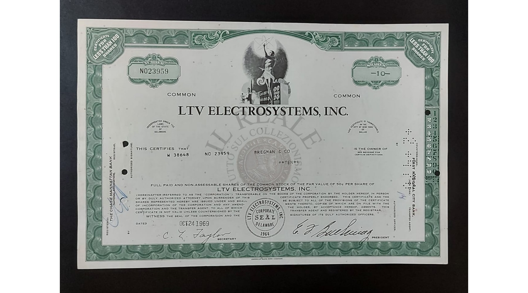 TITOLO AZIONARIO LTV ELECTROSYSTEM, INC OF DALLAS 1969