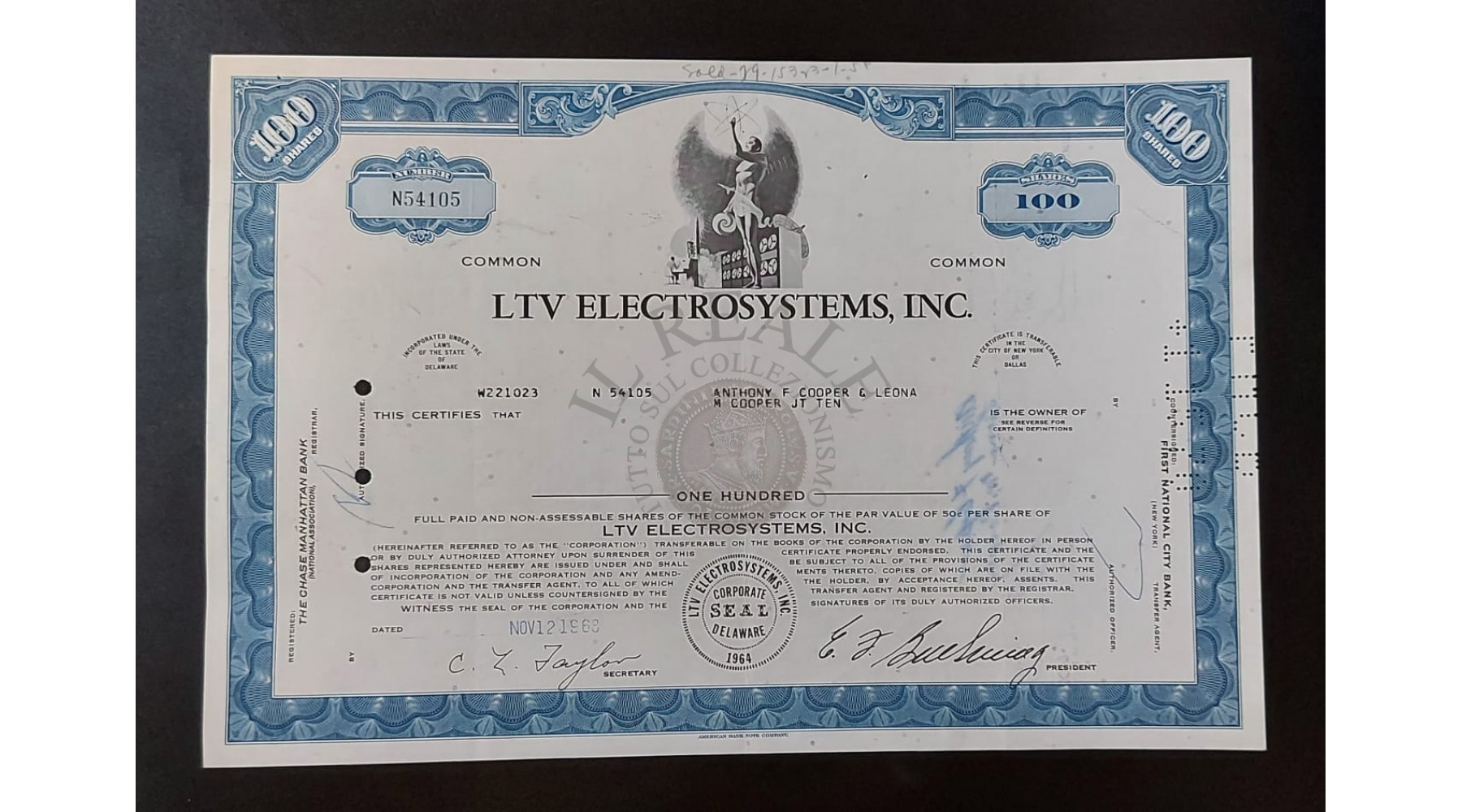 TITOLO AZIONARIO LTV ELECTROSYSTEM, INC OF DALLAS 1968