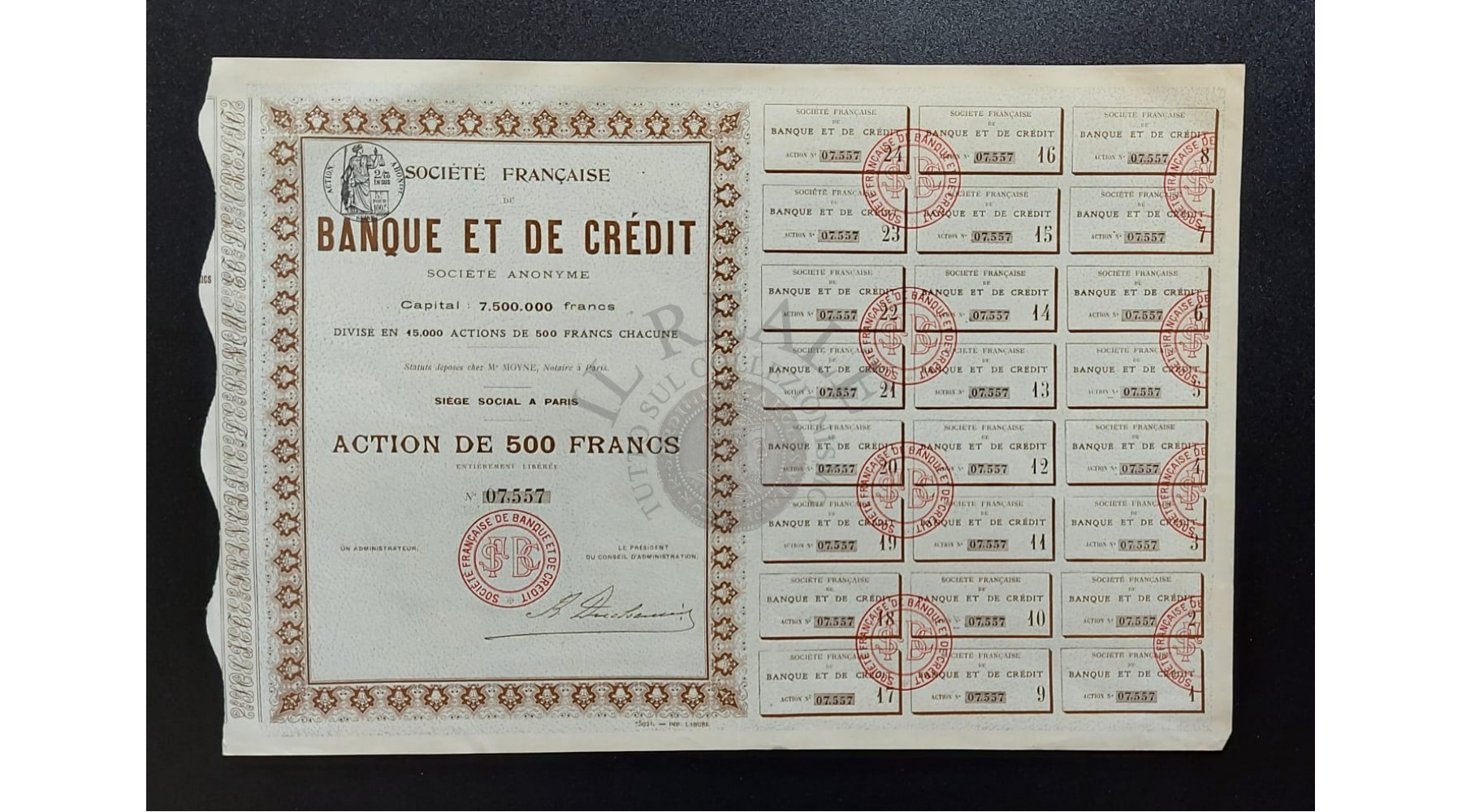 TITOLO AZIONARIO BANQUE ET DE CREDIT SOCIETE FRANCAISE