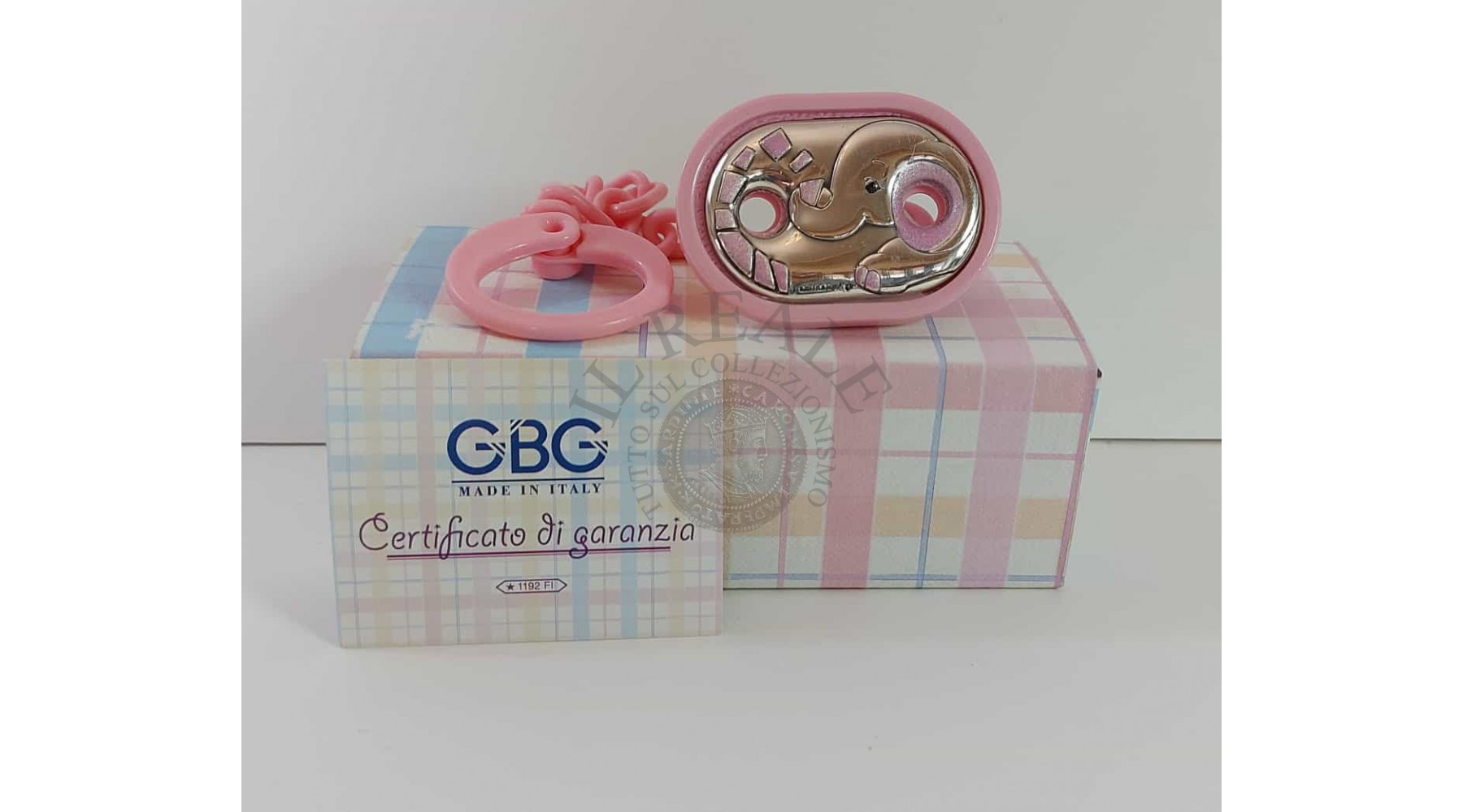 SPILLA OVALE PORTACIUCCIO ROSA ELEFANTE GBG  LAMINATA ARGENTO