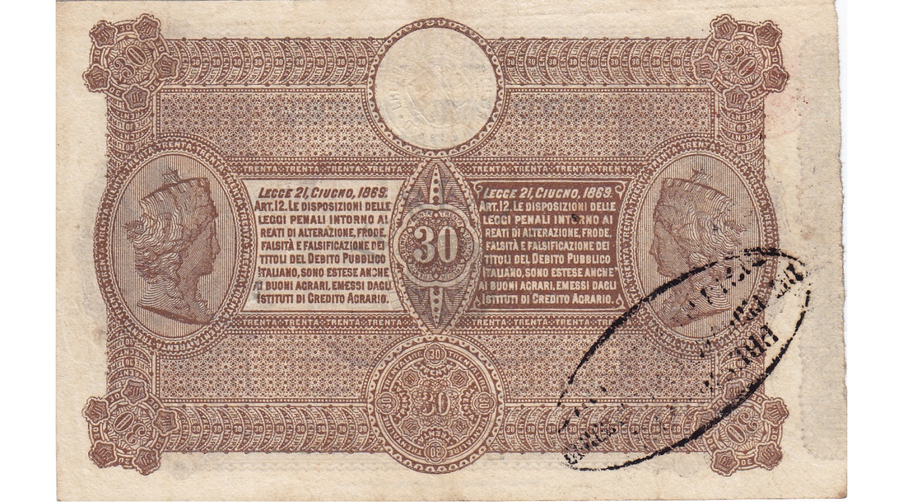 CREDITO AGRICOLO INDUSTRIALE SARDO 30 LIRE 1874  SUP