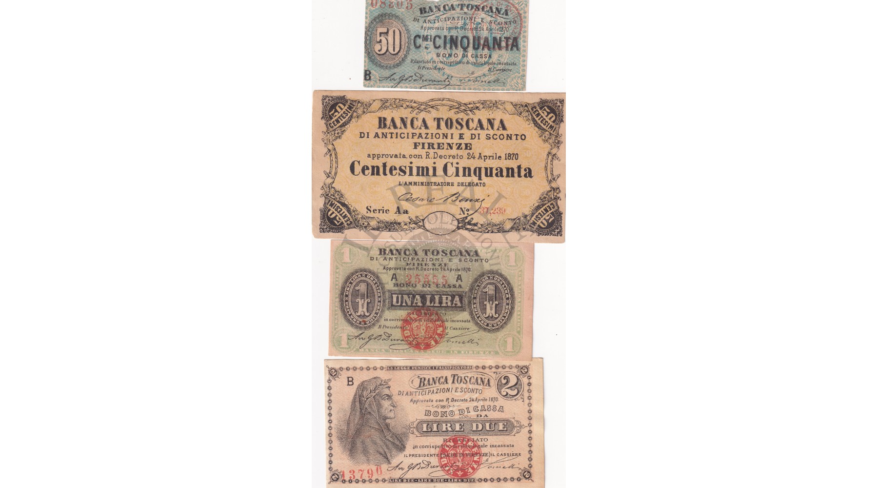 BANCA TOSCANA DI ANTICIPAZIONE E SCONTO SERIE 4 BIGLIETTI DIFFERENTI  1870