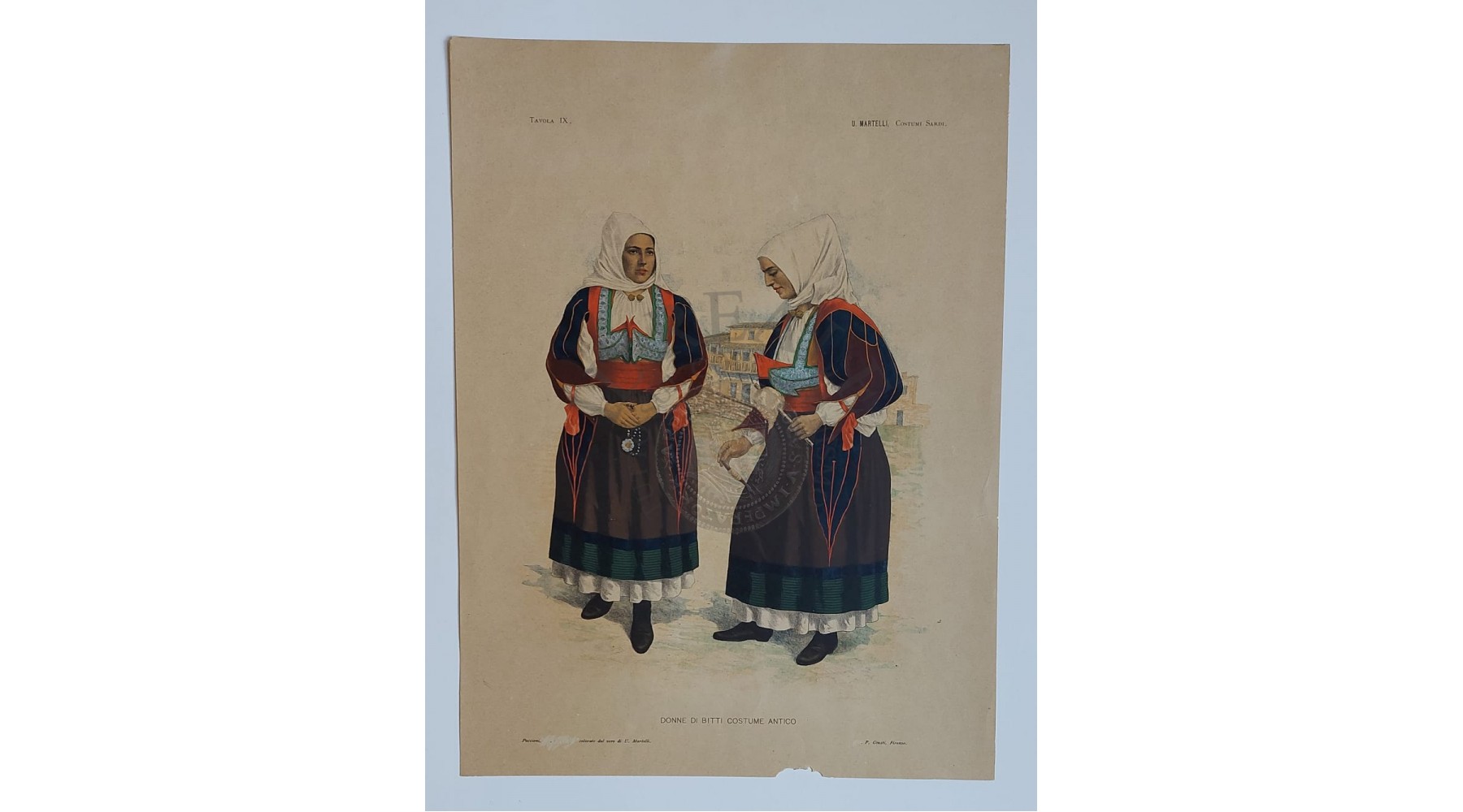 U. MARTELLI DONNE DI BITTI COSTUME ANTICO Litografia di U.Martelli rara 1899