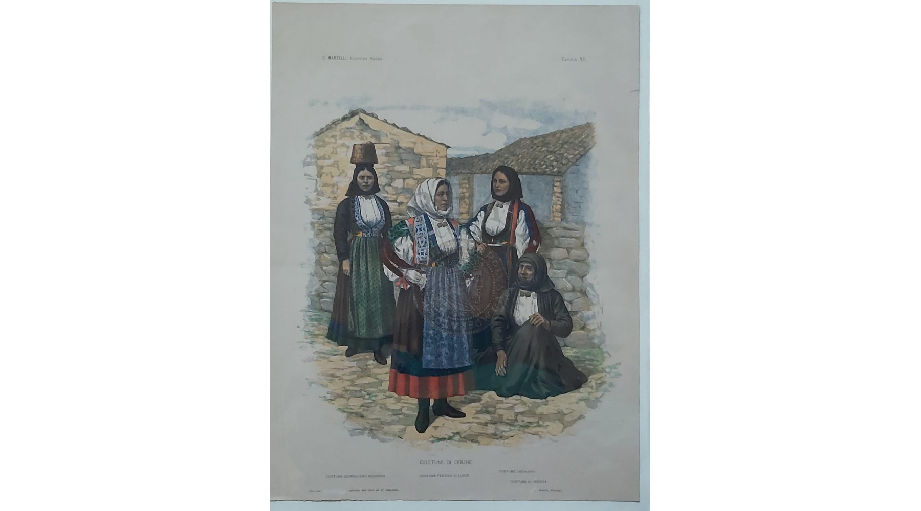 U. MARTELLI COSTUMI DI ORUNE Litografia di U.Martelli rara 1899