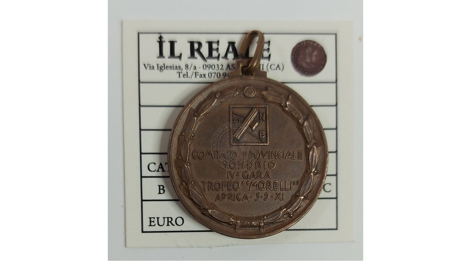 MEDAGLIA IN BRONZO COMITATO PROVINCIALE SONDRIO IV GARA TROFEO MORELLI APRICA 5.2.XI  - 1933