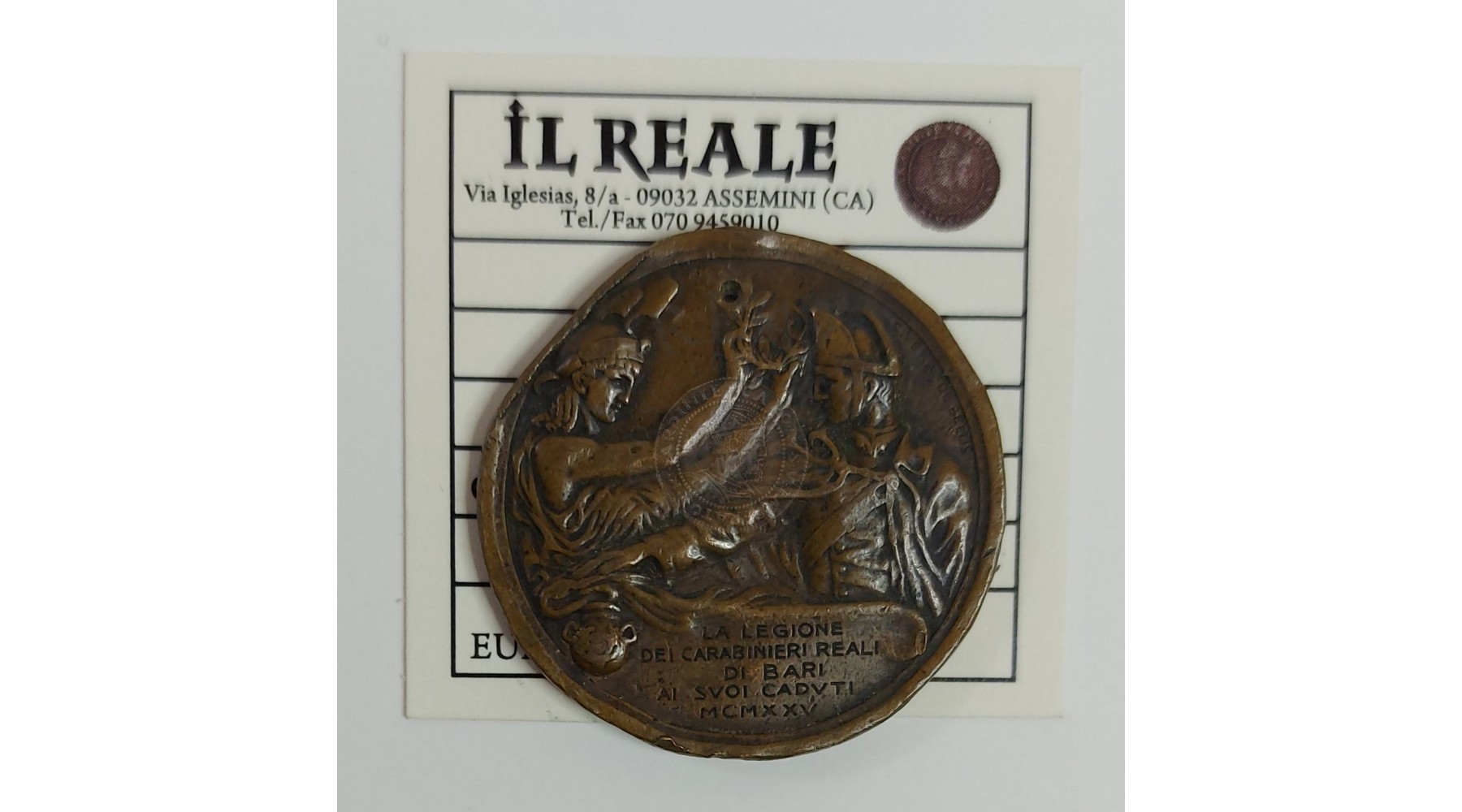 MEDAGLIA IN BRONZO LA LEGIONE DEI CARABINIERI DI BARI AI SUOI CADUTI 1925