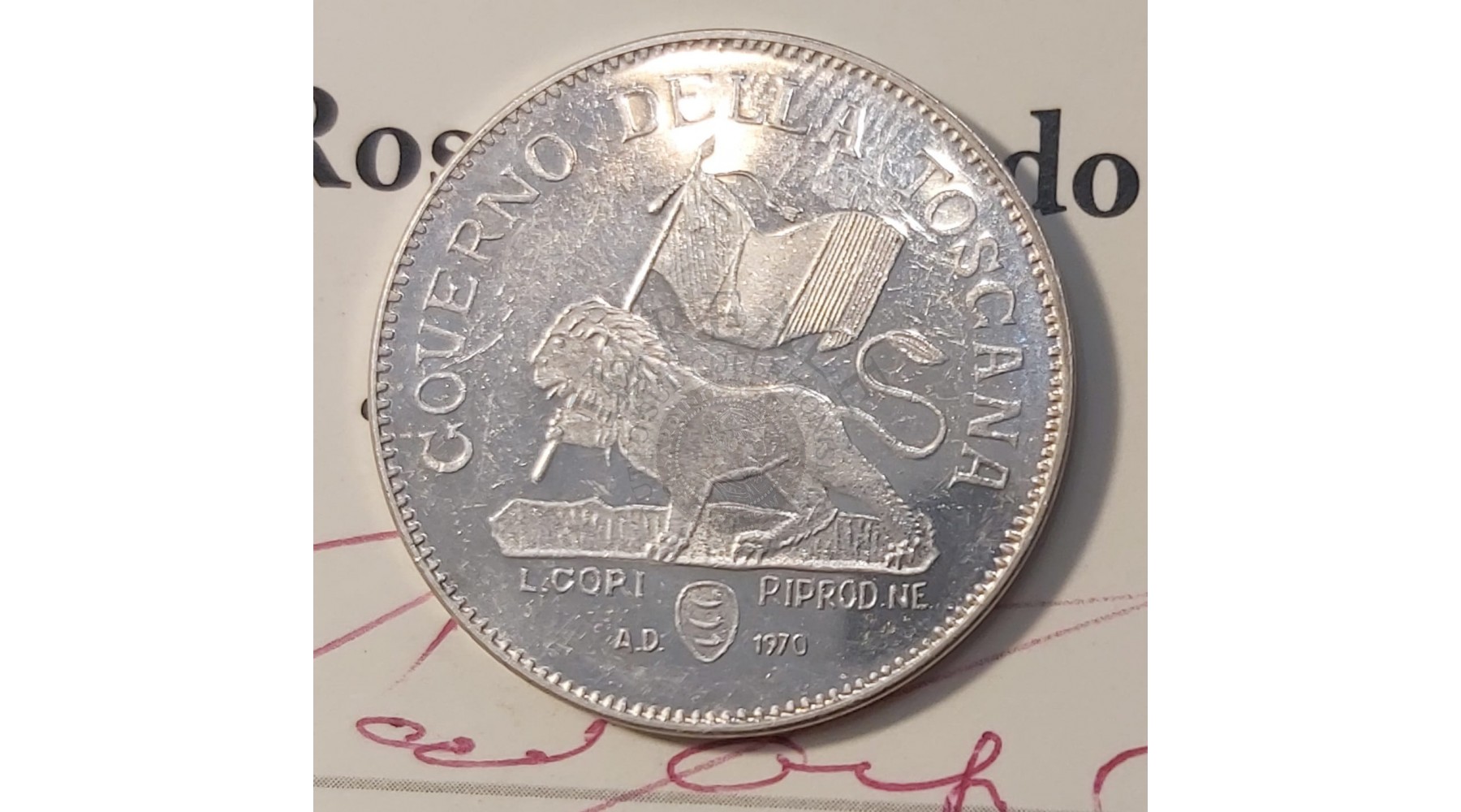 GOVERNO PROVVISORIO DELLA TOSCANA FIORINO   RIPRODUZIONE IN ARGENTO 925 del 1970